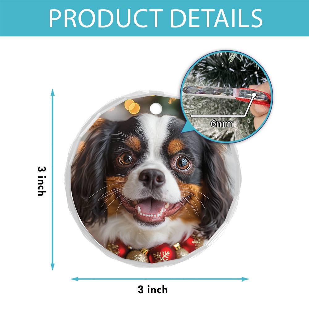 Beautiful Angus Cavalier King Charles Spaniel Dog Christmas Night Design 3 Glass Ornament