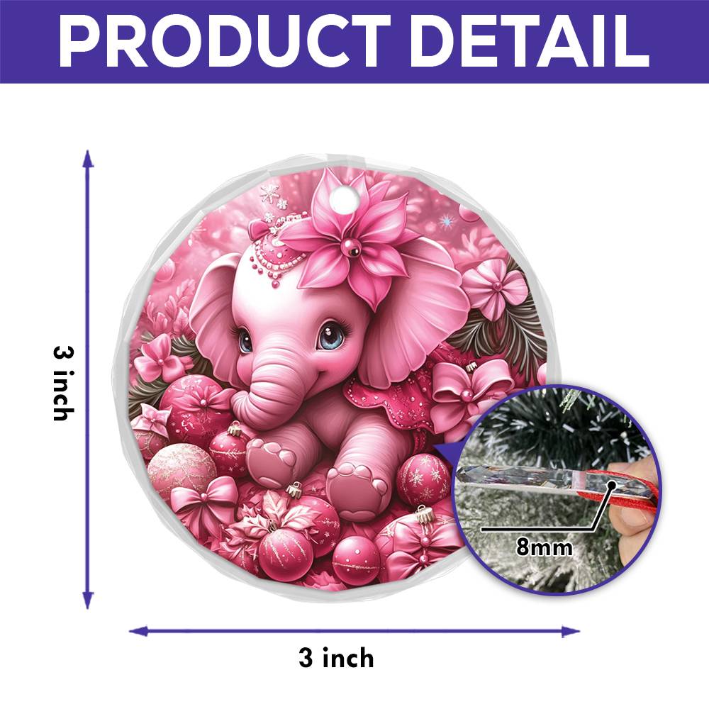 Elephant Pink Christmas Design 1 Glass Ornament