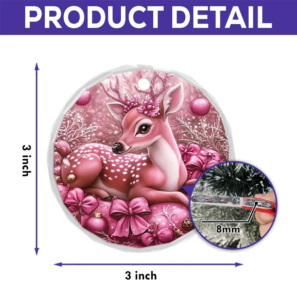 Deer Pink Christmas Design 4 Glass Ornament