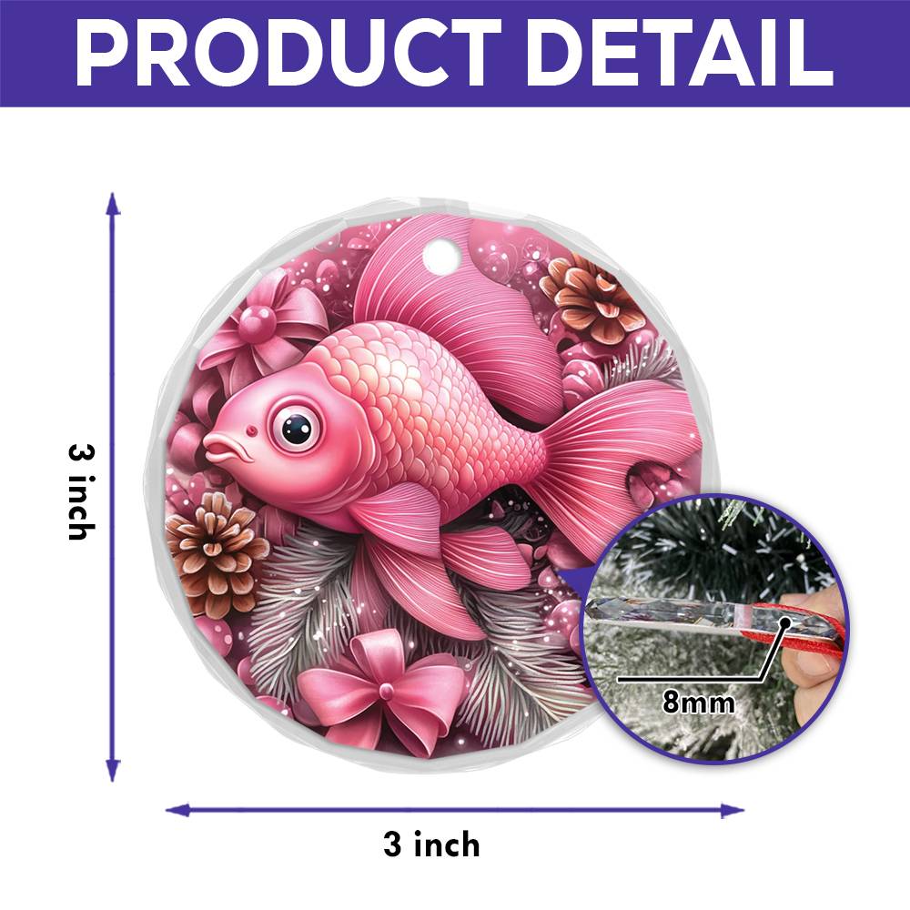 Goldfish Pink Christmas Design 4 Glass Ornament