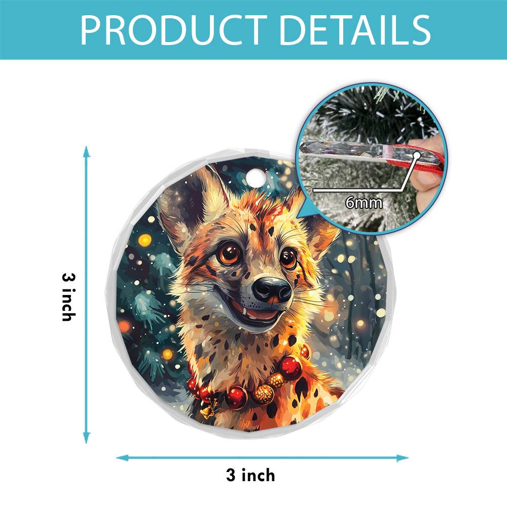 Beautiful Hyena Christmas Night Design 2 Glass Ornament