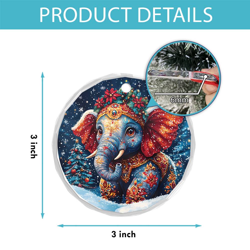 Beautiful Elephant Christmas Night Design 1 Glass Ornament