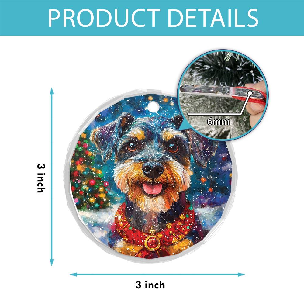 Beautiful Angus Miniature Schnauzer Dog Christmas Night Design 3 Glass Ornament