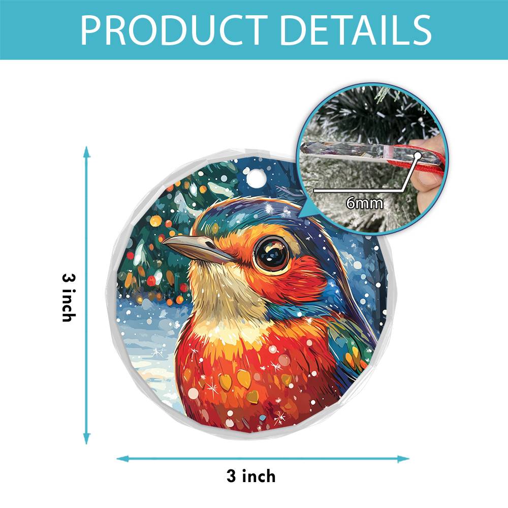 Beautiful Thrush Christmas Night Design 1 Glass Ornament