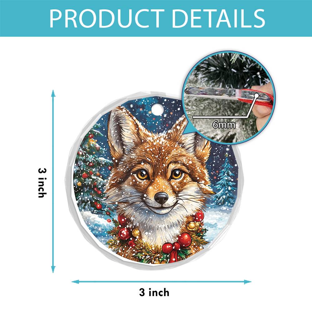 Beautiful Angus Coyote Christmas Night Design 1 Glass Ornament