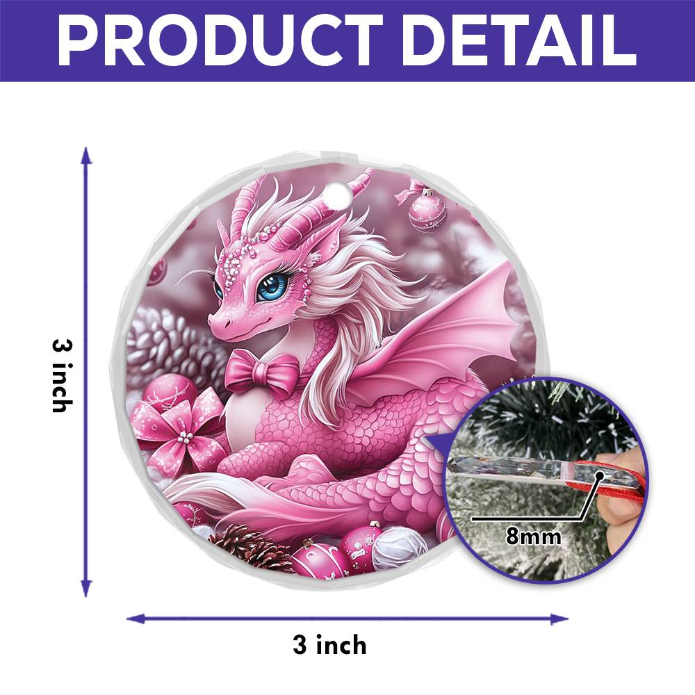 Dragon Pink Christmas Design 2 Glass Ornament