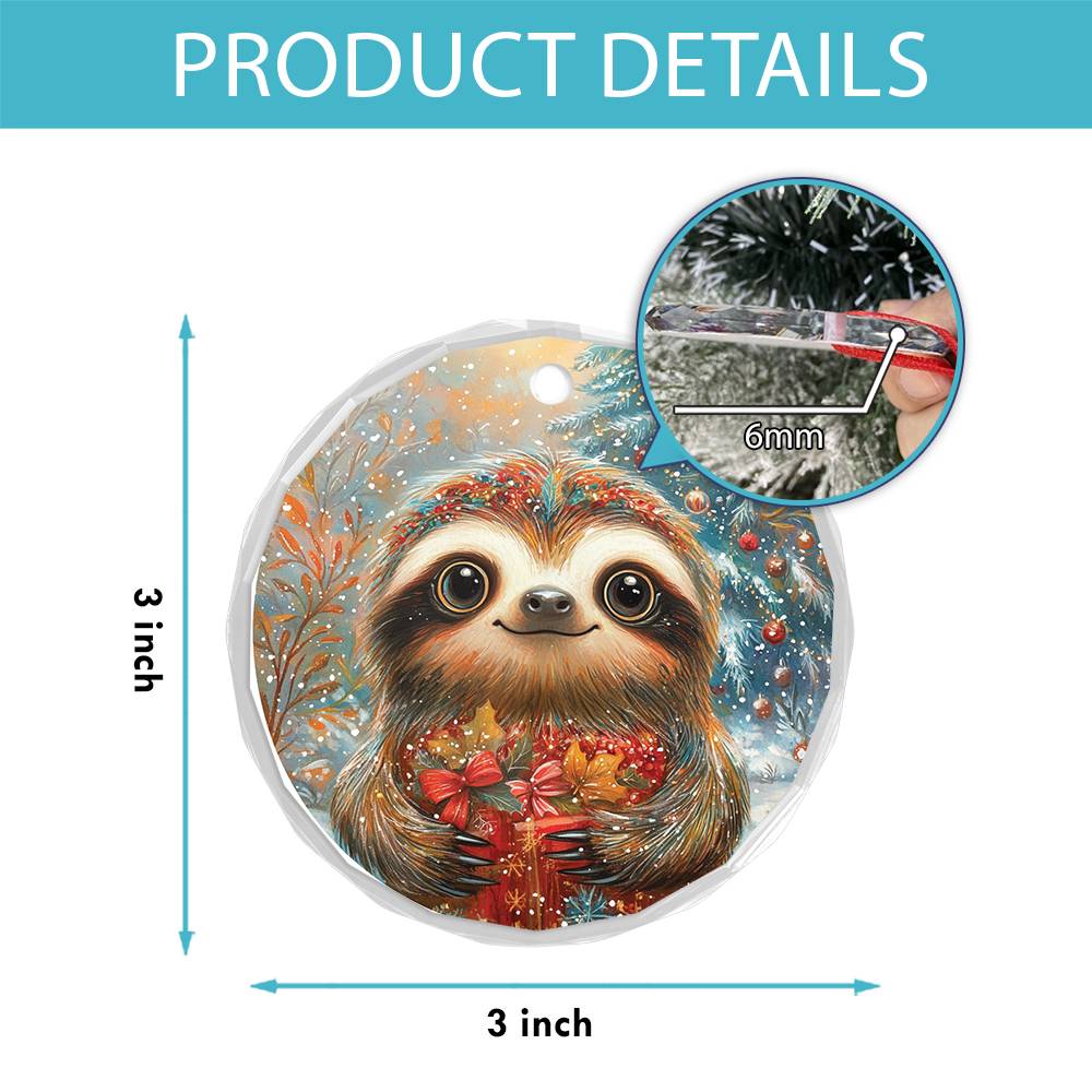 Beautiful Angus Sloth Christmas Night Design 4 Glass Ornament