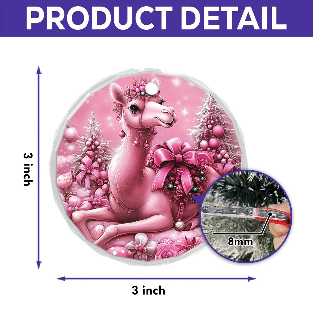 Camel Pink Christmas Design 3 Glass Ornament