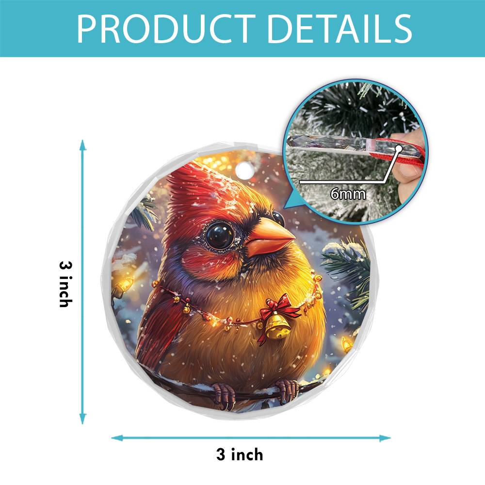 Beautiful Cardinal Christmas Night Design 2 Glass Ornament