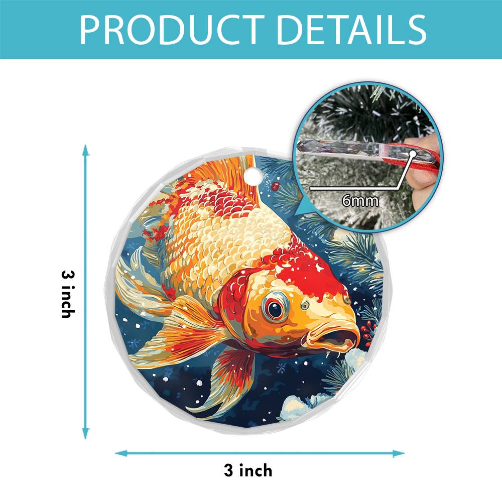 Beautiful Angus Koi Fish Christmas Night Design 1 Glass Ornament