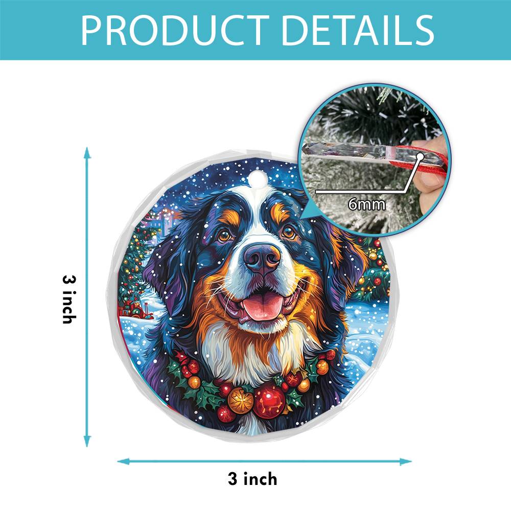 Beautiful Angus Bernese Mountain Dog Christmas Night Design 1 Glass Ornament