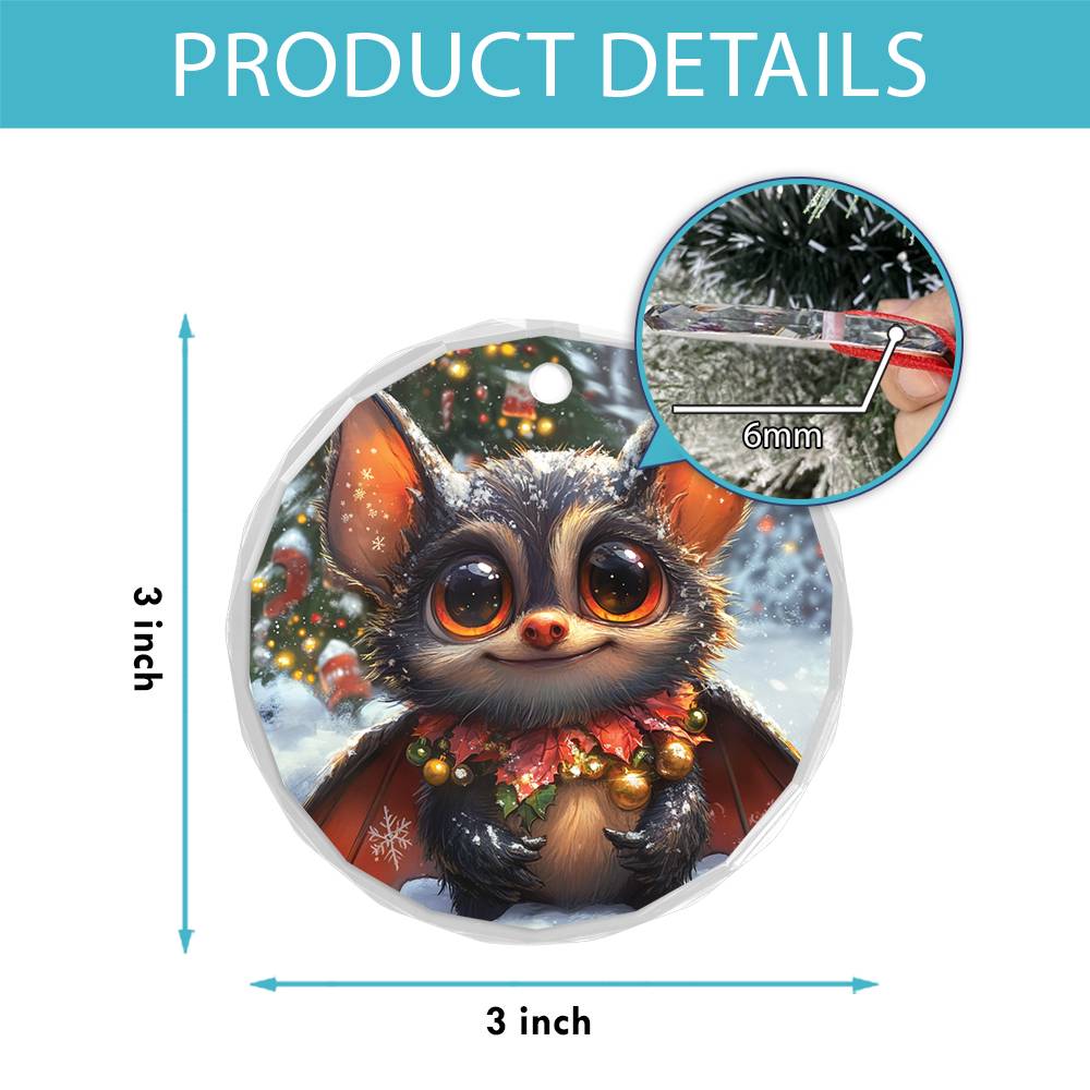 Beautiful Angus Bat Christmas Night Design 1 Glass Ornament