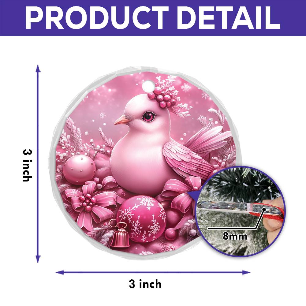 Dove Pink Christmas Design 1 Glass Ornament