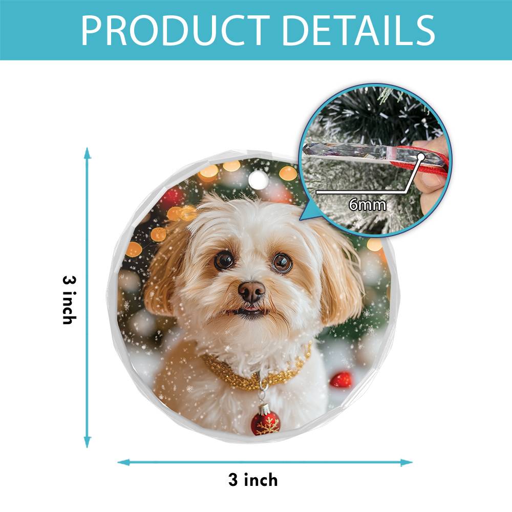 Beautiful Havanese Dog Christmas Night Design 4 Glass Ornament