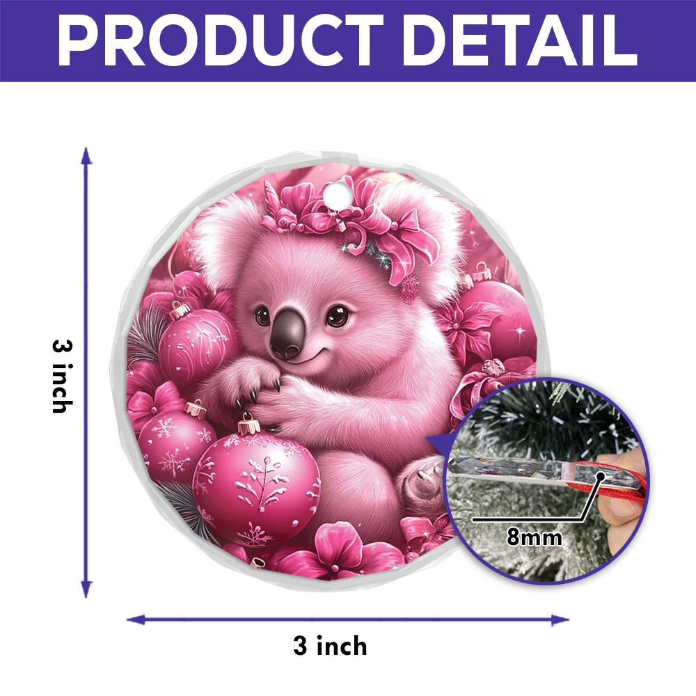 Koala Pink Christmas Design 3 Glass Ornament