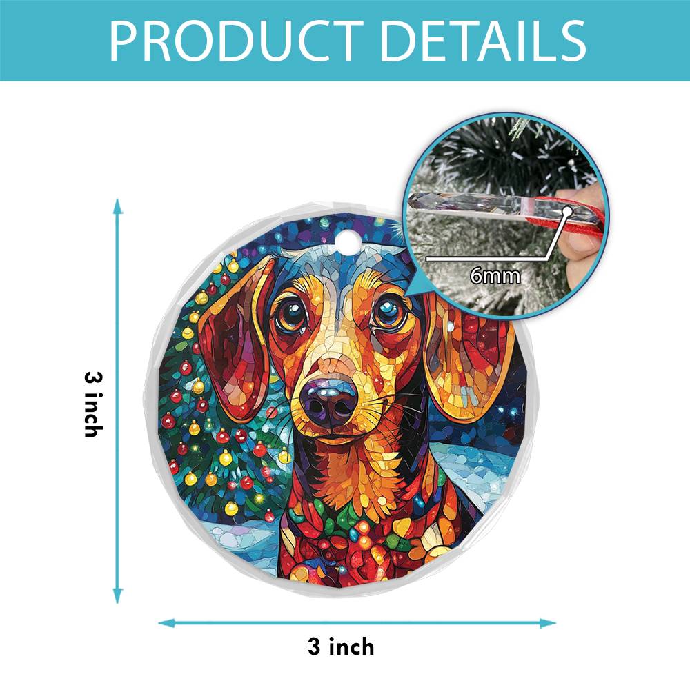 Beautiful Angus Dachshund Dog Christmas Night Design 2 Glass Ornament
