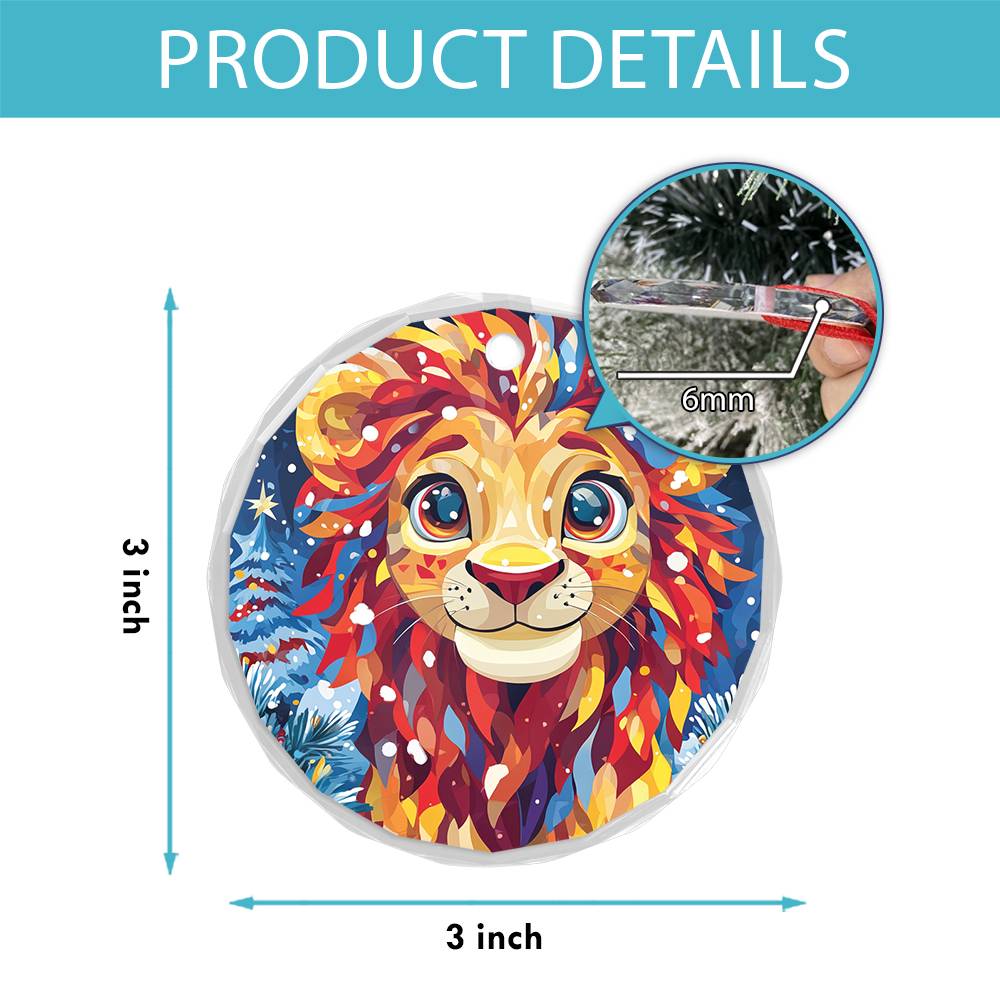 Beautiful Lion Christmas Night Design 2 Glass Ornament