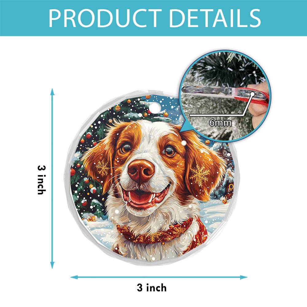 Beautiful Brittany Dog Christmas Night Design 1 Glass Ornament
