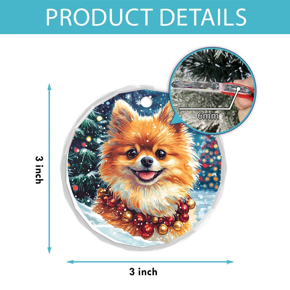 Beautiful Angus Pomeranian Dog Christmas Night Design 3 Glass Ornament