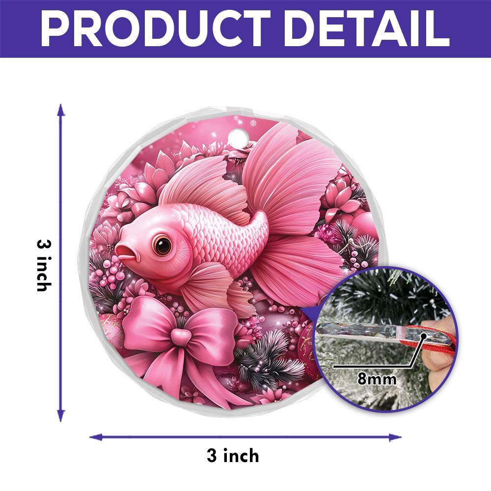 Goldfish Pink Christmas Design 1 Glass Ornament