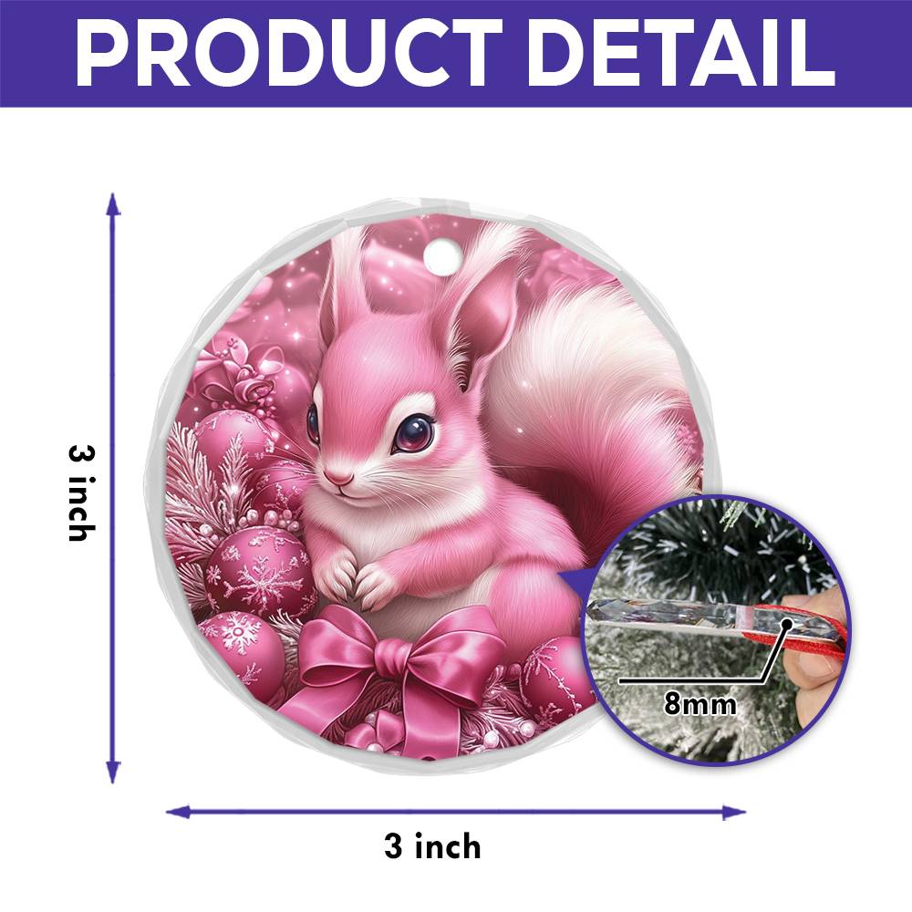 Squirrel Pink Christmas Design 4 Glass Ornament