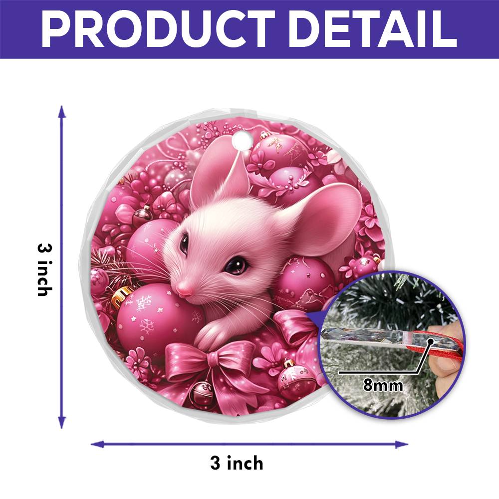 Mice Pink Christmas Design 1 Glass Ornament
