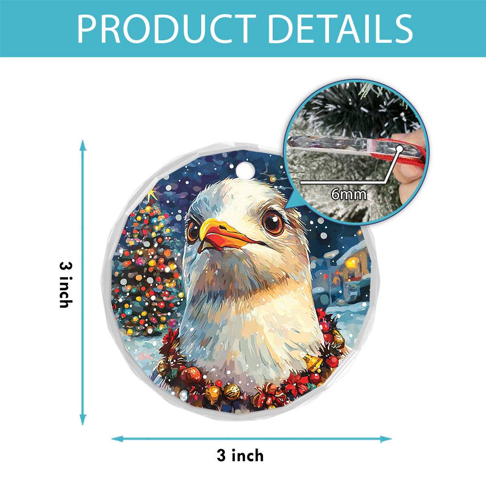 Beautiful Seagull Christmas Night Design 3 Glass Ornament