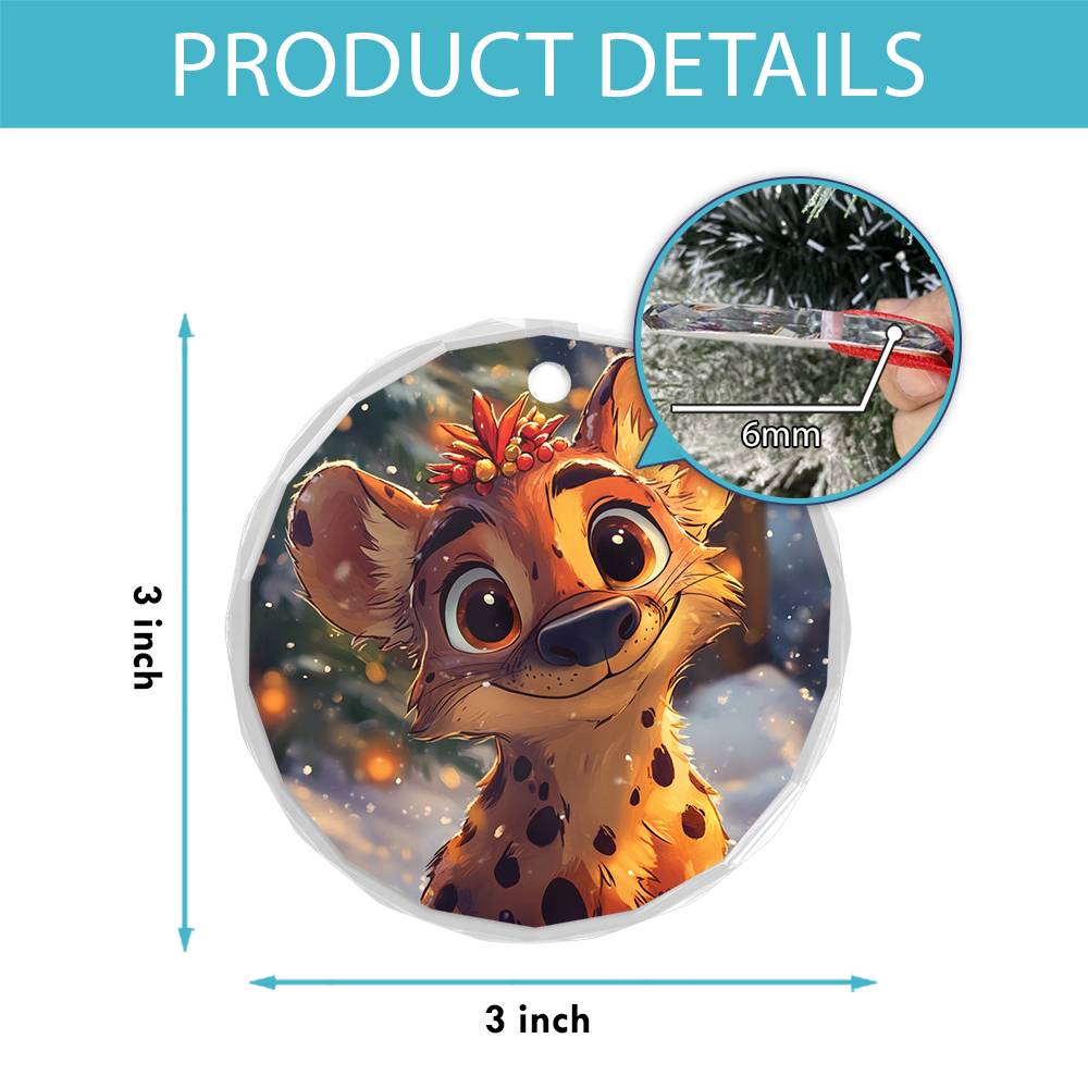 Beautiful Hyena Christmas Night Design 4 Glass Ornament