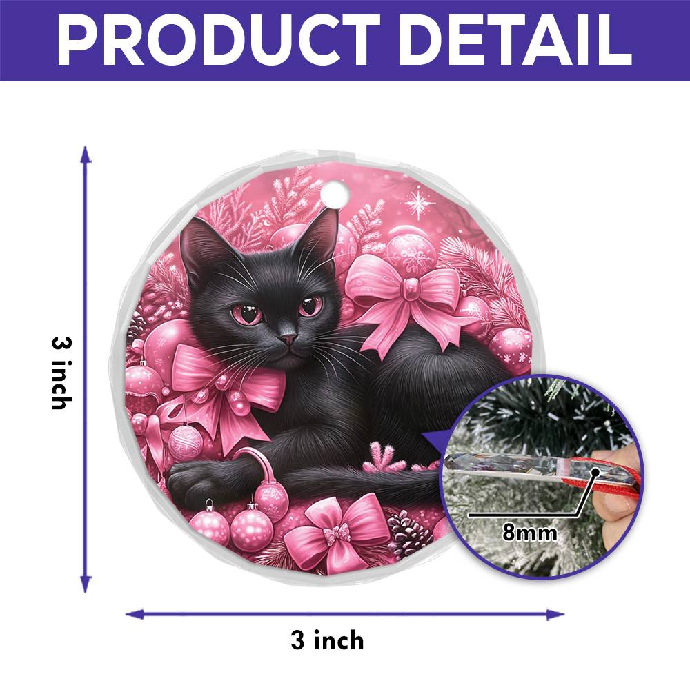 Bombay Cat Pink Christmas Design 2 Glass Ornament