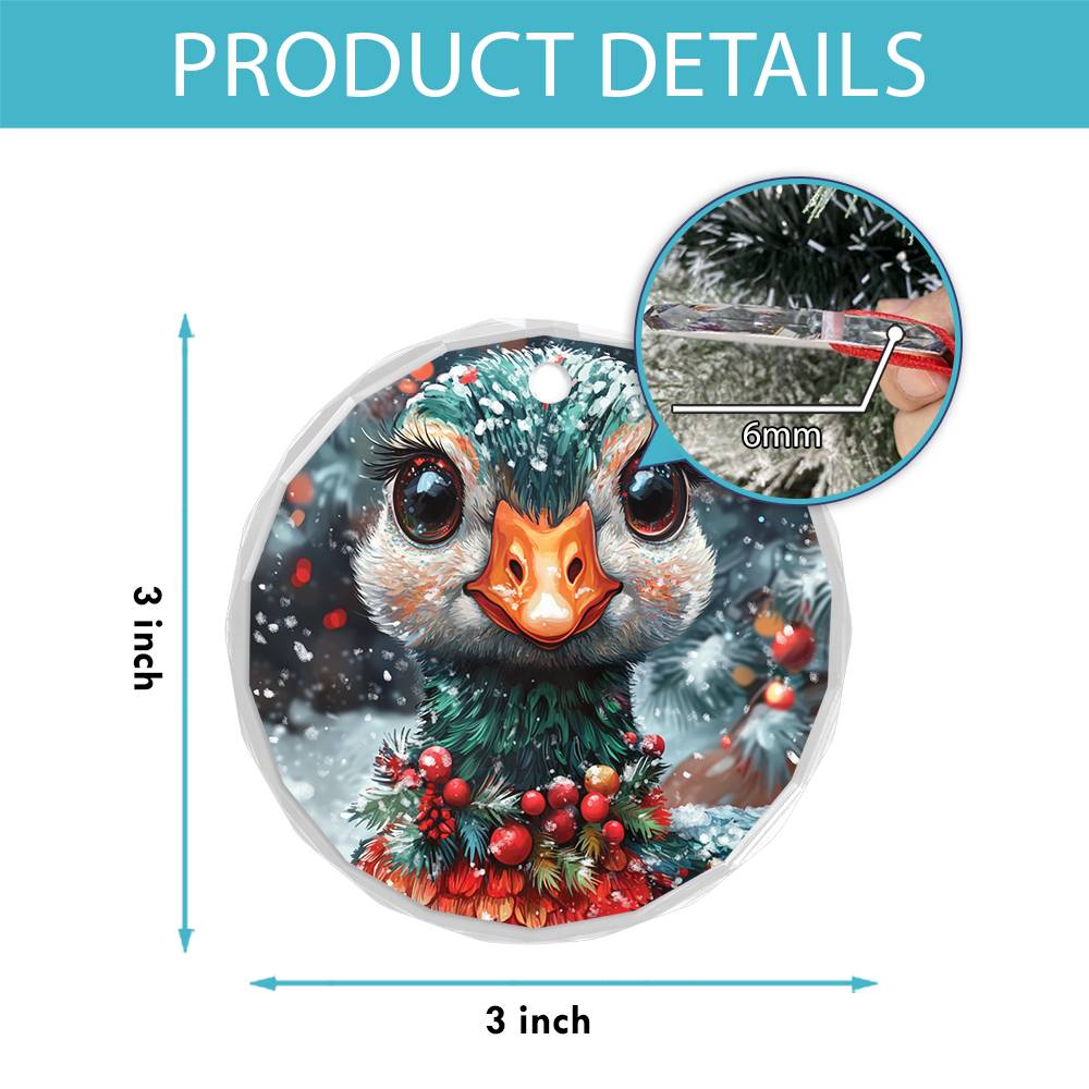 Beautiful Goose Christmas Night Design 3 Glass Ornament