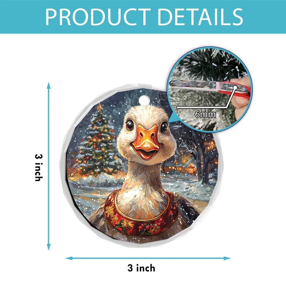 Beautiful Goose Christmas Night Design 2 Glass Ornament