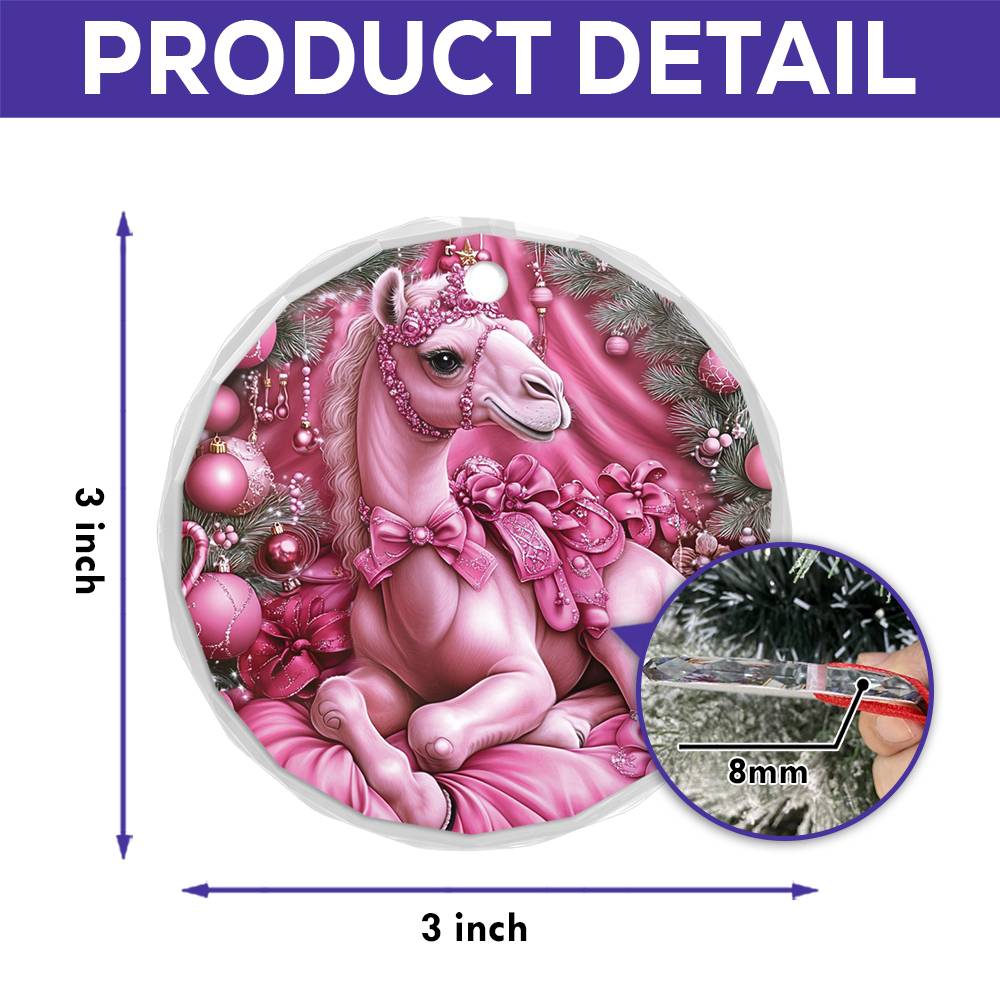 Camel Pink Christmas Design 1 Glass Ornament