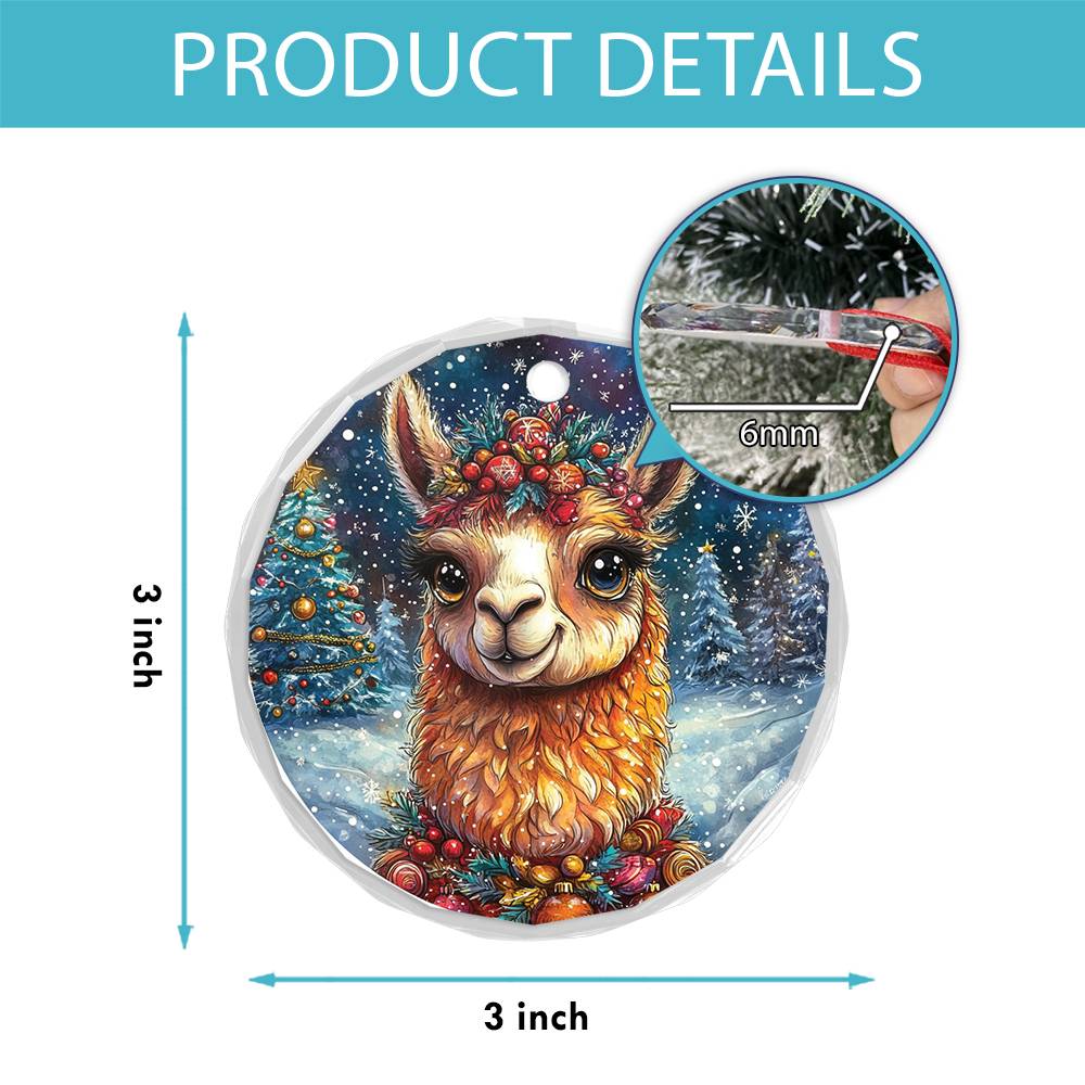 Beautiful Llama Christmas Night Design 3 Glass Ornament