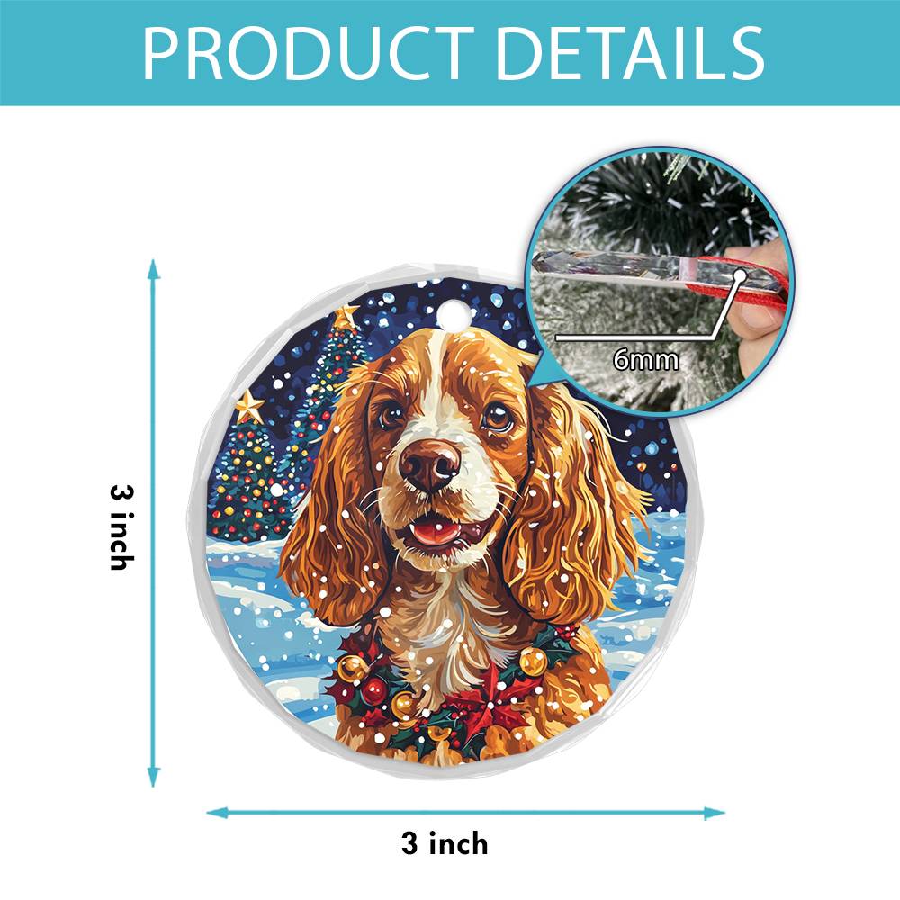 Beautiful Cocker Spaniel Dog Christmas Night Design 4 Glass Ornament