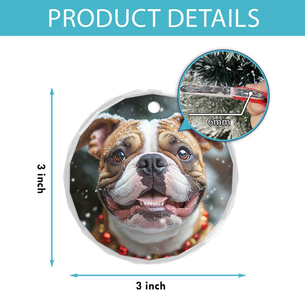 Beautiful Angus Bulldog Dog Christmas Night Design 1 Glass Ornament