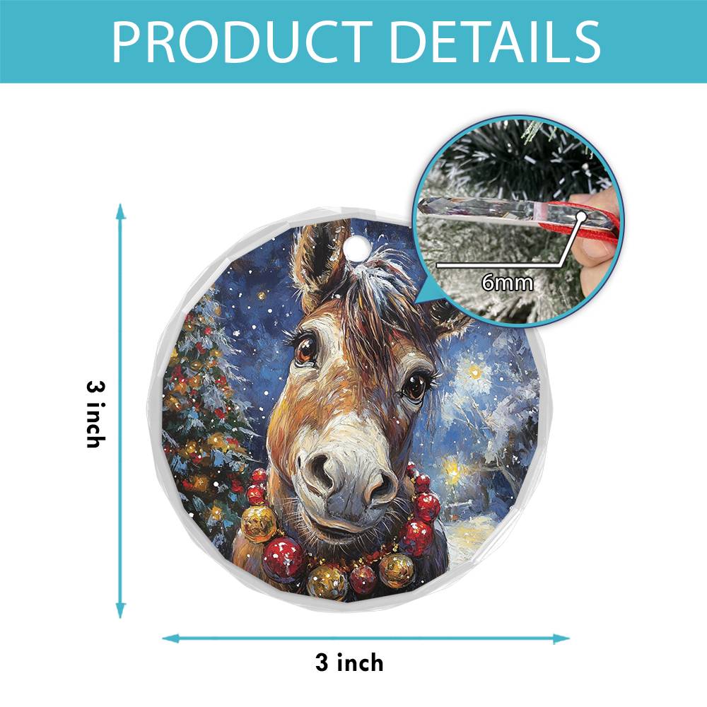 Beautiful Angus Mule Christmas Night Design 1 Glass Ornament