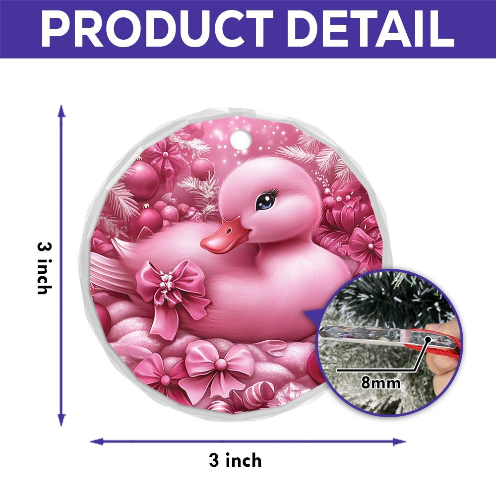 Duck Pink Christmas Design 2 Glass Ornament