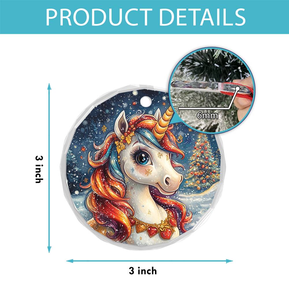 Beautiful Angus Unicorn Christmas Night Design 3 Glass Ornament