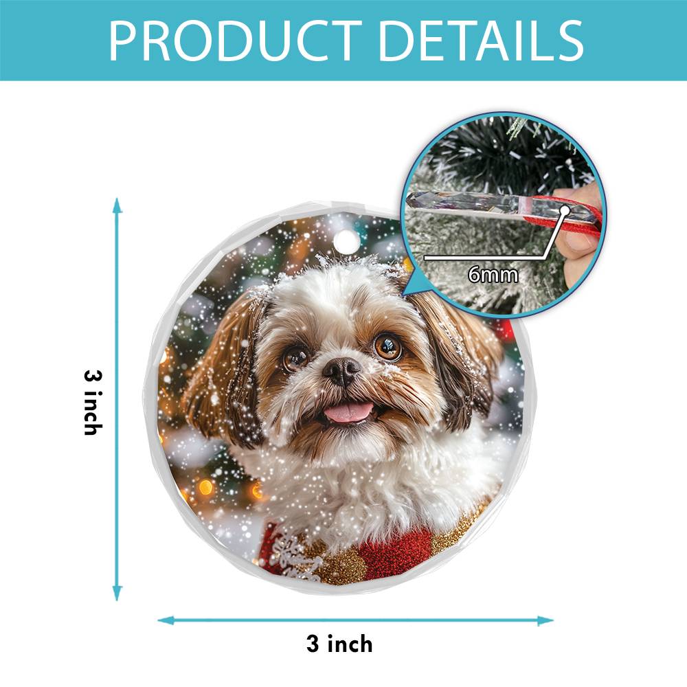 Beautiful Angus Shih Tzu Dog Christmas Night Design 2 Glass Ornament