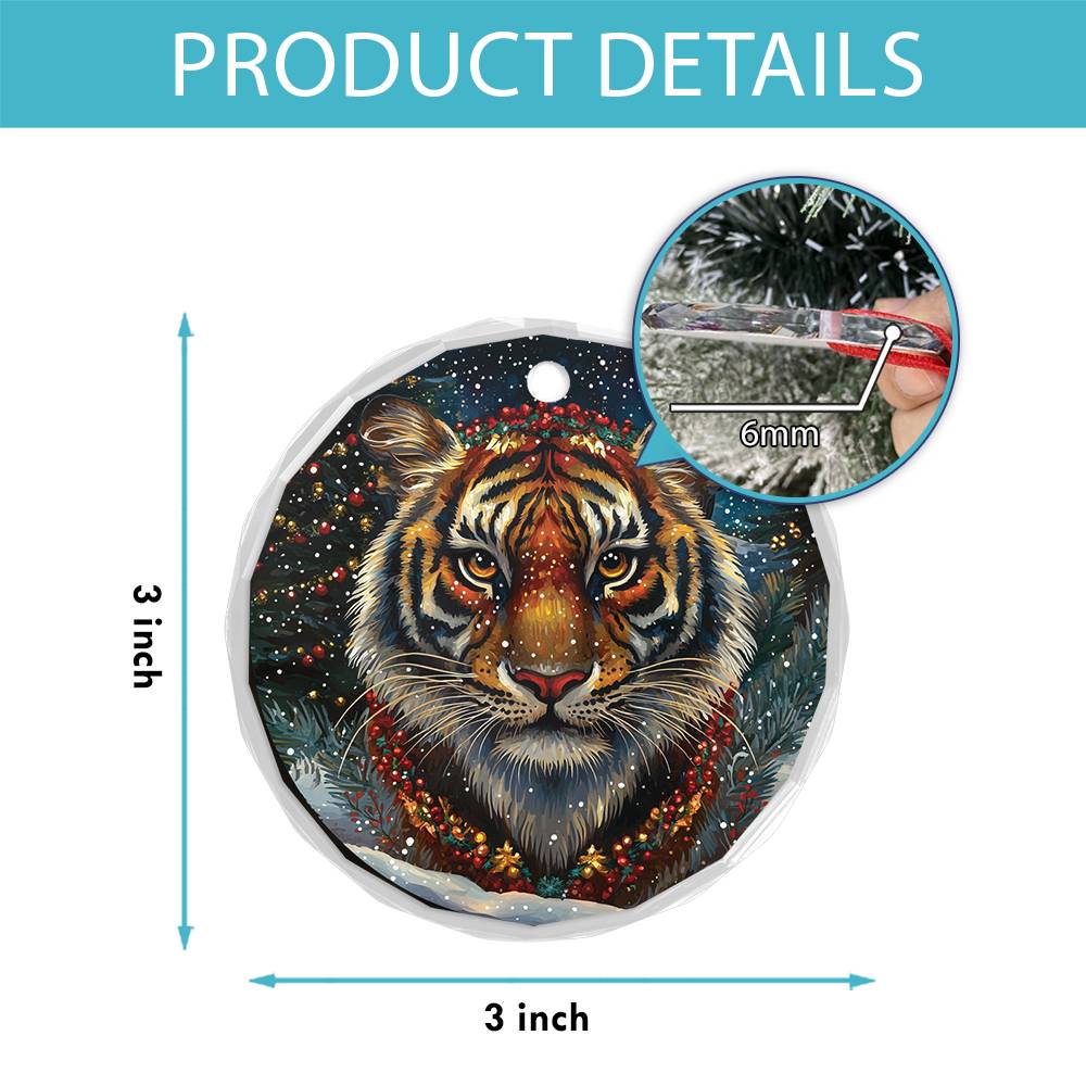 Beautiful Tiger Christmas Night Design 3 Glass Ornament