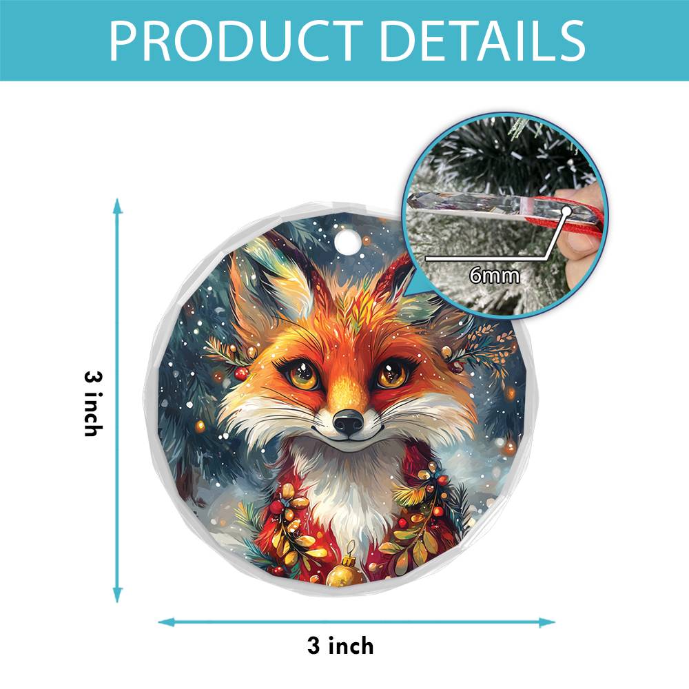 Beautiful Angus Fox Christmas Night Design 3 Glass Ornament