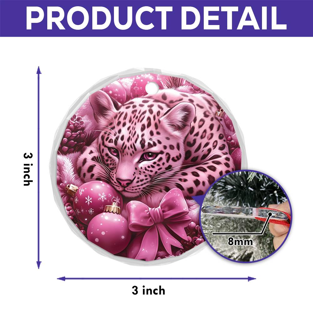 Leopard Pink Christmas Design 1 Glass Ornament
