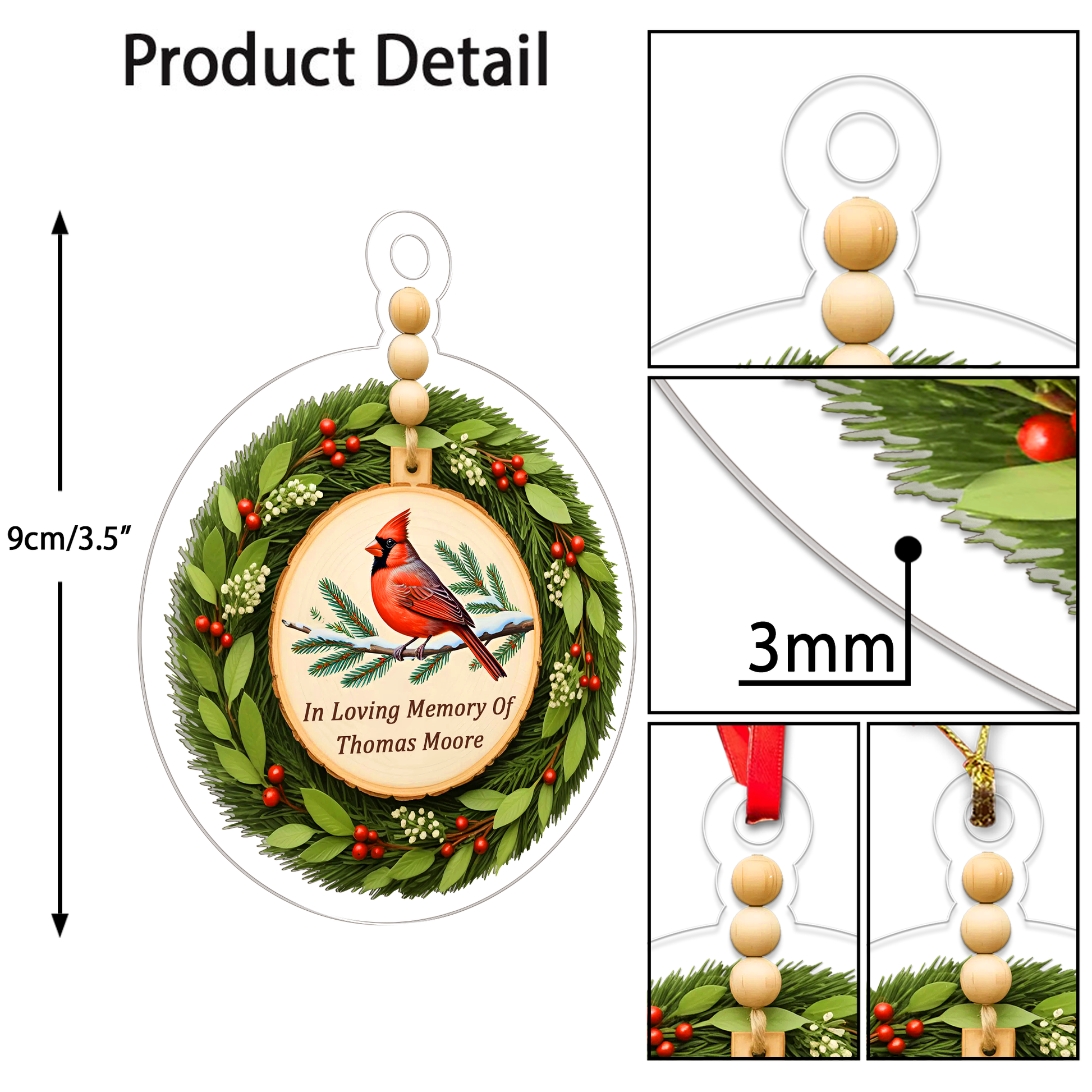 Personalized Cardinal Remembrance Christmas Ornament, Cardinal Memorial Ornament, Personalized Sympathy Gift, Holiday Tree Ornament