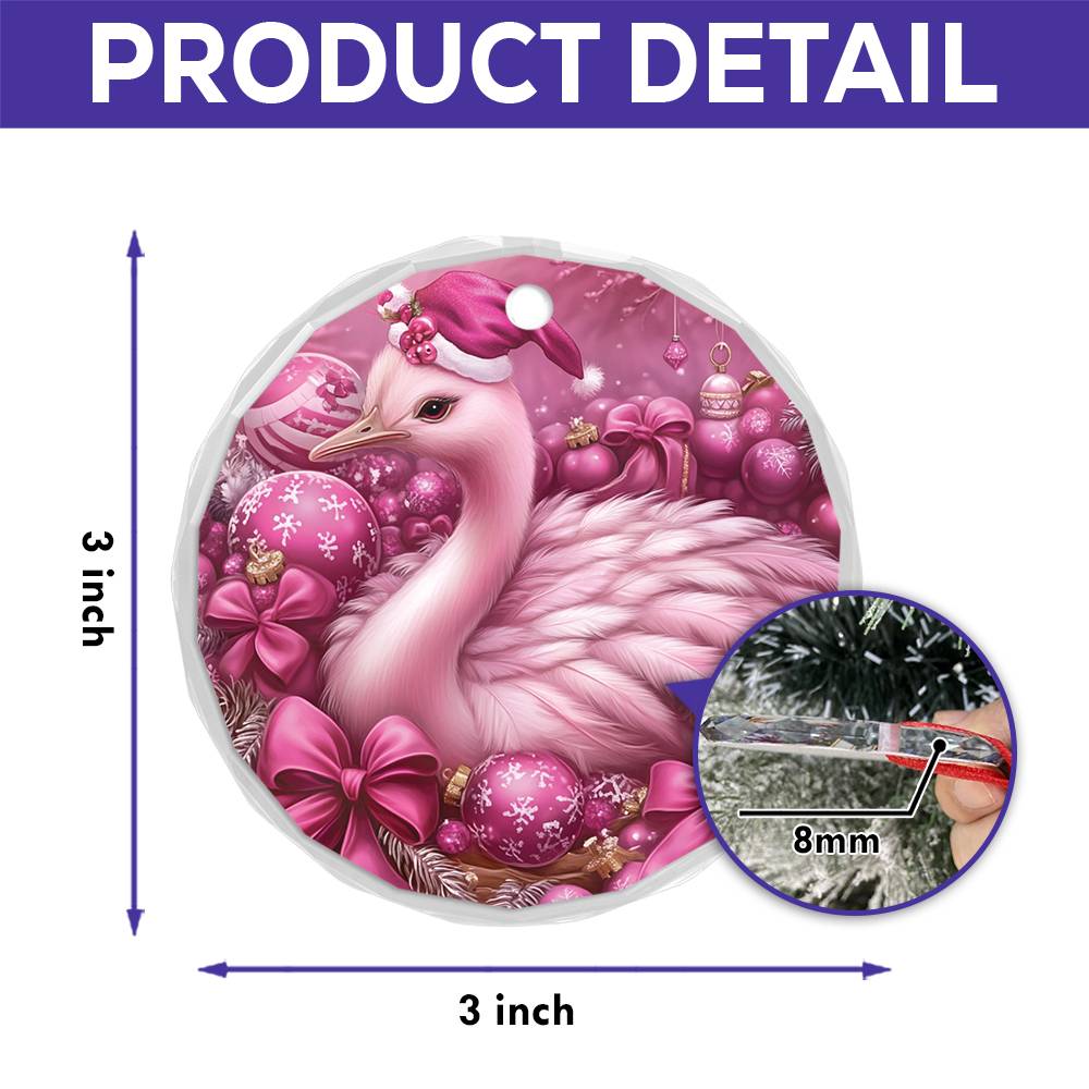 Ostrich Pink Christmas Design 1 Glass Ornament