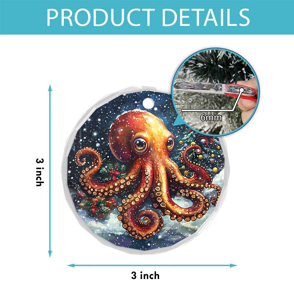 Beautiful Angus Octopus Christmas Night Design 1 Glass Ornament