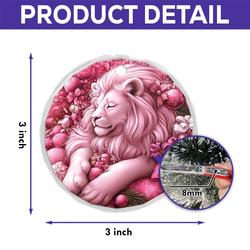 Lion Pink Christmas Design 2 Glass Ornament