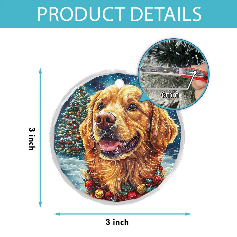Beautiful Golden Retriever Dog Christmas Night Design 1 Glass Ornament