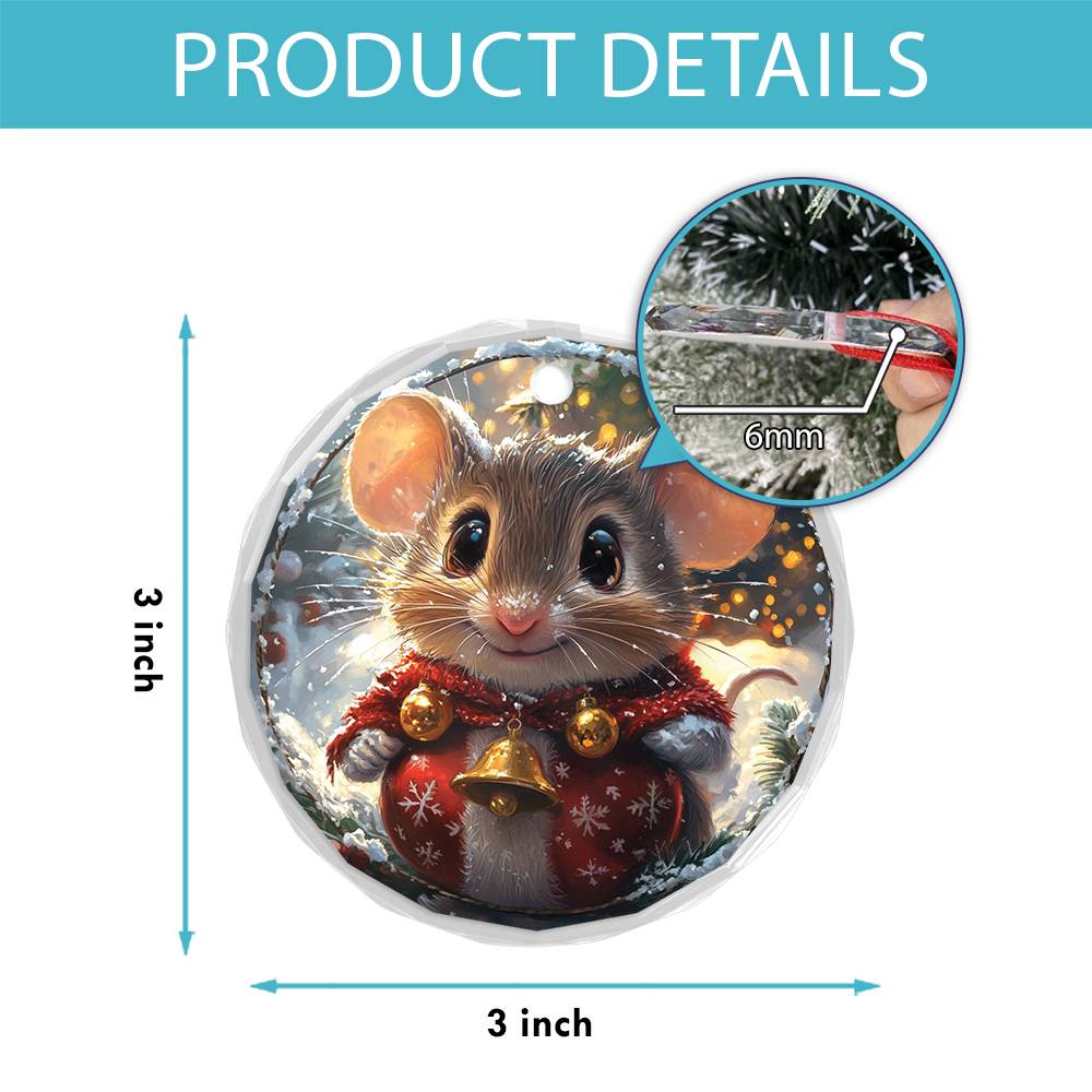 Beautiful Angus Mice Christmas Night Design 3 Glass Ornament