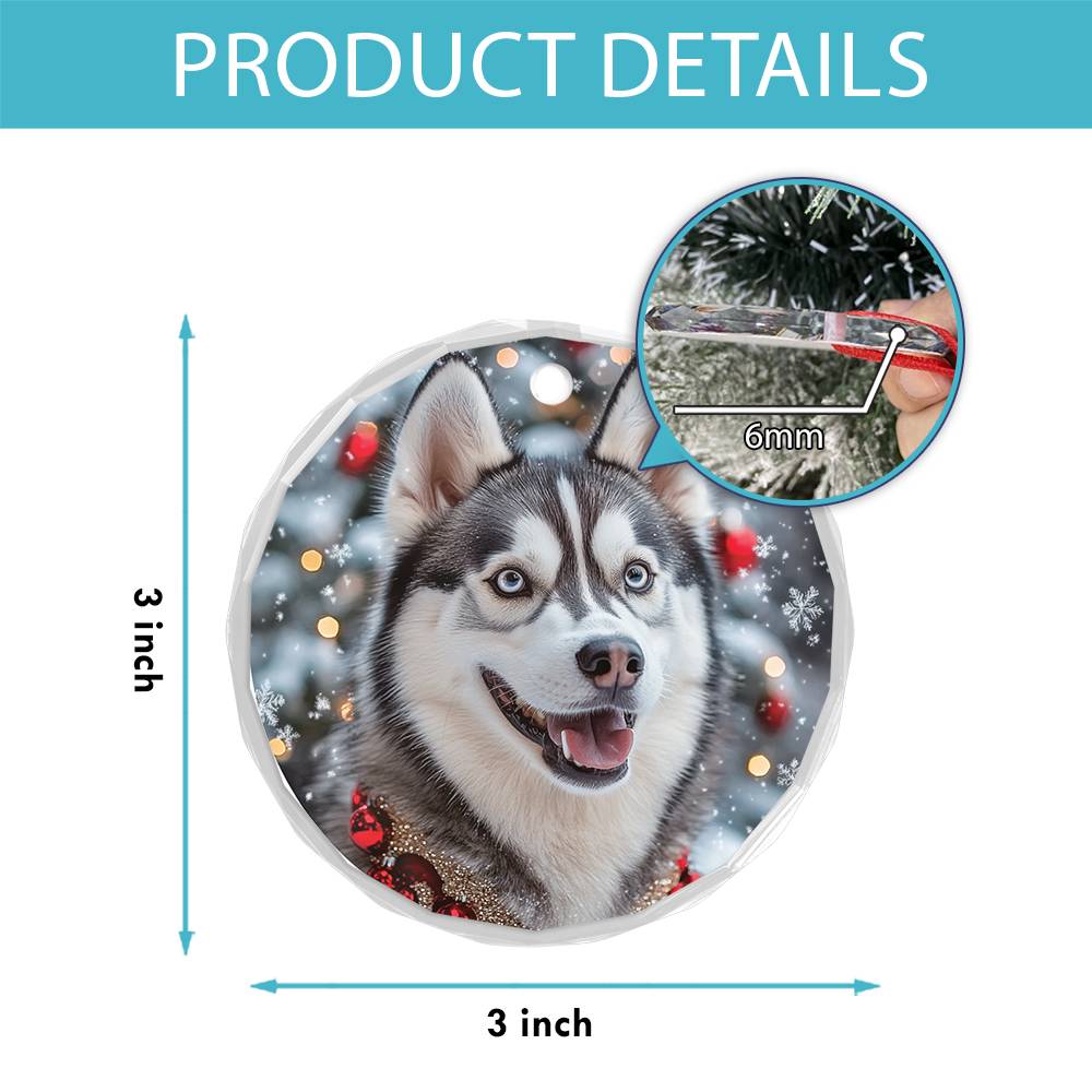 Beautiful Angus Huskie Dog Christmas Night Design 3 Glass Ornament