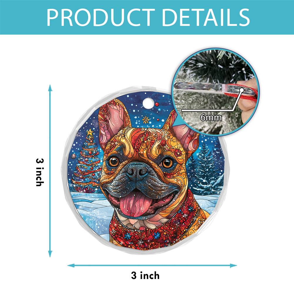 Beautiful Angus Bulldog Christmas Night Design 4 Glass Ornament